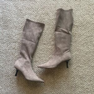 Ann Taylor microstretch suede pointy toe boot